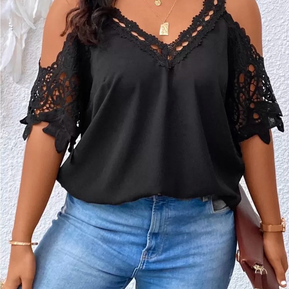 SHEIN Black Lace Cold Shoulder Blouse